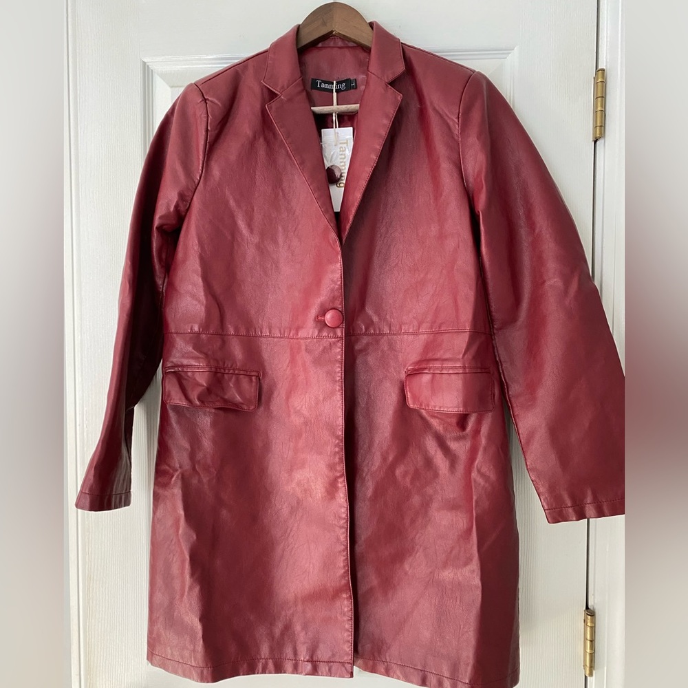 Tanming Red faux leather jacket, size L, NWT, never worn.